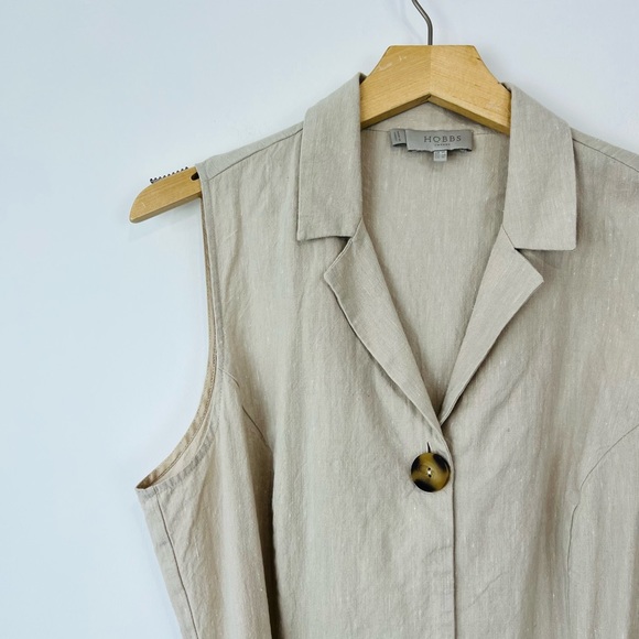 Hobbs Beige Linen Blend Sleeveless Tie Waist Button Up Shirt Dress UK 14 - Picture 5 of 16